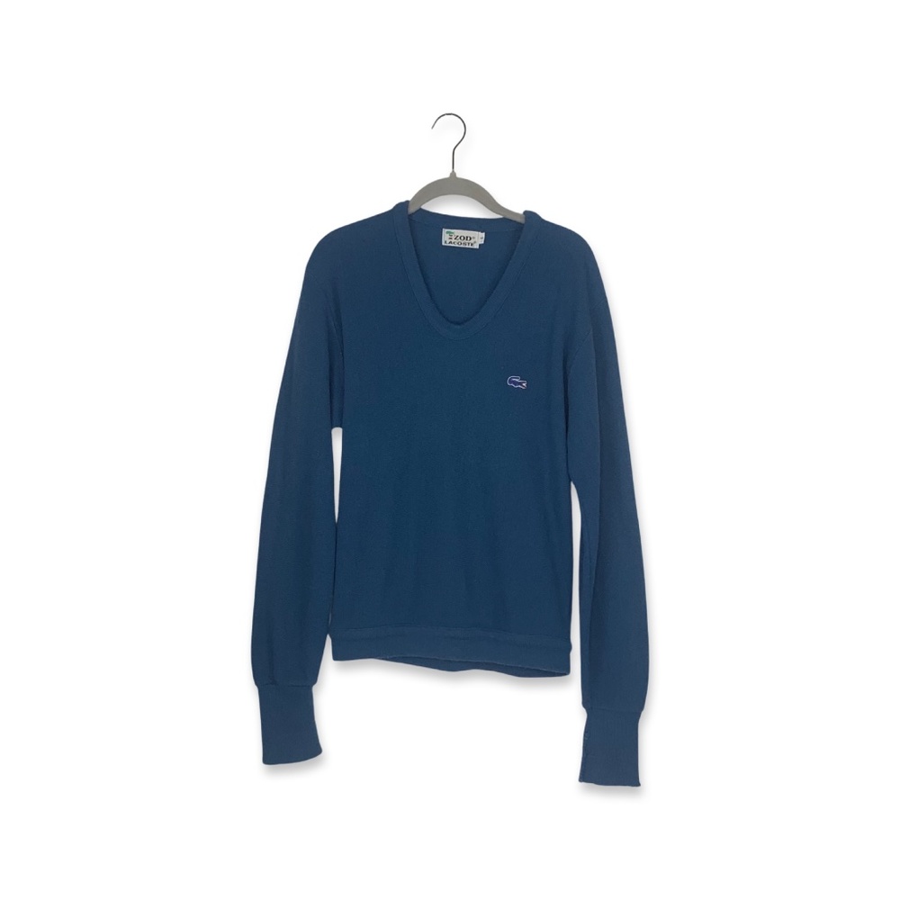 VINTAGE 1960's Izod Lacoste Blue V-Neck Long Sleeve Grandpa Sweater
